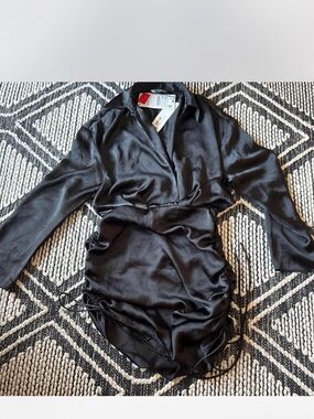 Zara Black Satin Collared Blouse